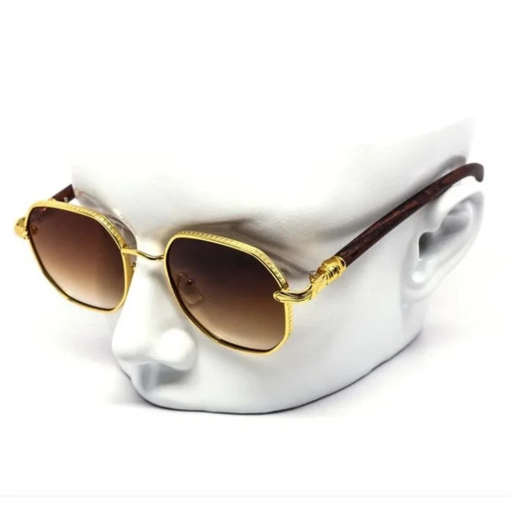 Mens Vintage Gold Frame Circle Sunglasses Brown Gradient Lens Sophisticated‎ New